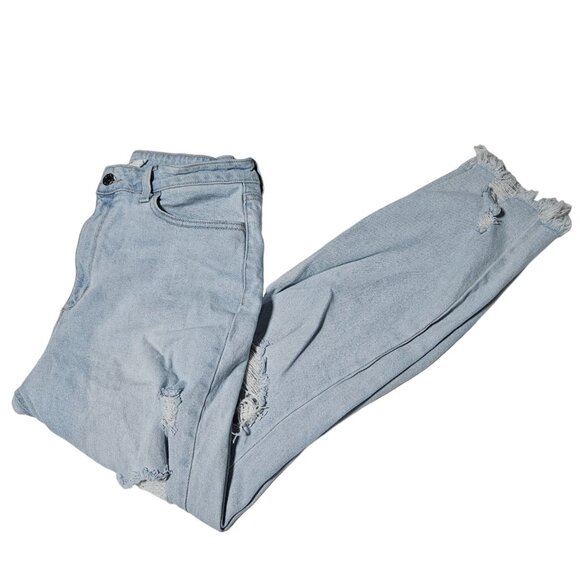 Cello Jeans Womens Size 13 Straight Leg High Rise Ripped Light Wash Denim Pants - Picture 1 of 7